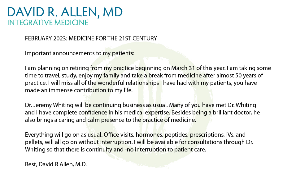 Dr. David Allen MD Retirement Announcement
