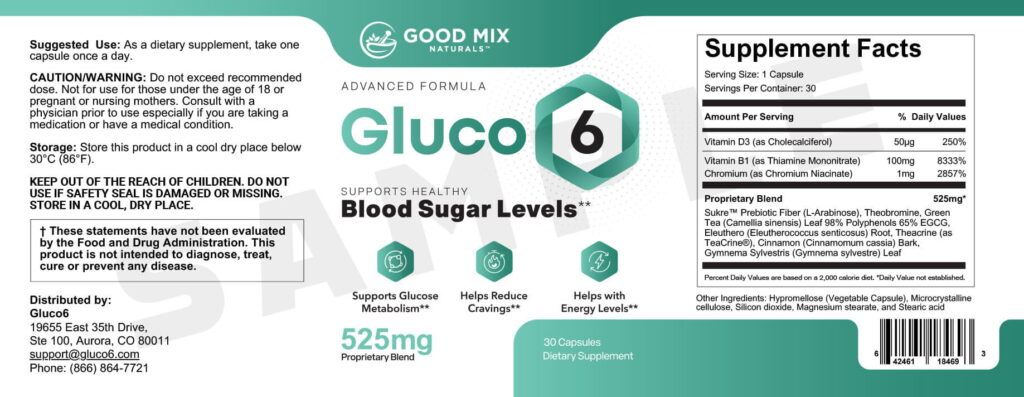 Gluco6 Supplement Label